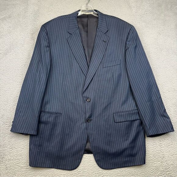 Burberry Suit Mens‎ 48R Blue Pin Striped Wool Business Office 42x29 DEFECTS - Picture 1 of 16
